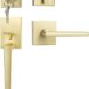 Goldenwarm Front Door Handle and Deadbolt Set, Gold Front Door Lock Set with Reversible Handle Lever, Single Cylinder Front Door Handles and Locks