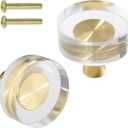 Uenhoy 6 Pack Glass Crystal Cabinet Knobs Round Drawer Knob Pulls Gold Crystal Knobs for Cabinets and Drawers - 1-1/4 Inch