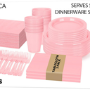 252 Pcs Pink Plastic Plates for Party,50 Guest Disposable Plastic Plate Set 9" Plates,7" Dessert Plates,Napkins,Cups,Forks & Tablecloth for Birthday,Wedding,Baby Shower,Girlfriends Tea Party