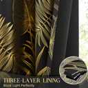 Black Gold Full Blackout Curtains for Bedroom Tropical Leaf Curtain Panels Room Darkening Thermal Insulated Noise Reducing Grommet Window Treatments Sets, 52x90Inch, 2 Panels