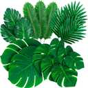 Decopom Palm Leaves Artificial Tropical Monstera-84Pcs 6 Kinds Large Small Green Fake Palm Leaf with Stems for Safari Jungle Hawaiian Luau Party Table Decoration Wedding Birthday Theme Party