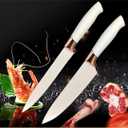 Knife Set, 9Pieces Stainless Steel Non Stick Kitchen Knife Block Set, Sharp Cutlery Knives Set with Sharpener Knives Set with Rotatable Storage Stand Scissors (White)