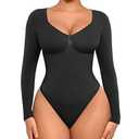 FeelinGirl Black Long Sleeve Shapewear for Woman Tummy Control Bodysuit Thong Going Out Slimming Tops Black M