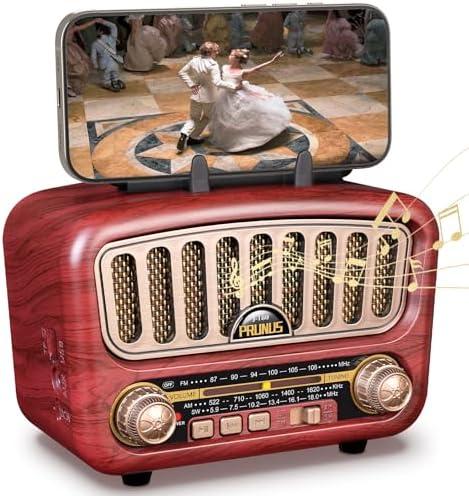 PRUNUS J-180 Vintage Retro Radio Bluetooth Speaker with Stereo Sound, AM FM Radio Portable with Loud Volume, BT5.0, TF Card & MP3 Player, Rechargeable Speaker