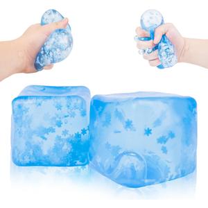 Ice Cube Stress Balls - 2Pack Sensory Squishy Toys for Kids and Adults Anxiety Relief - Funny Fidget Stress Balls Squishy Stress Calming Toys for Autism & ADHD Children (2Pack Ice Cube)