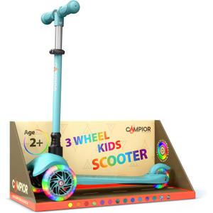 Teal Mini 3 Wheel Scooter for Kids Lean-to-Steer Kick with LED Light-Up Wheels, Adjustable Handlebar, Wide Anti-Slip Deck, Smooth PU Wheels, Rear Foot Brake Suitable for Ages 2+
