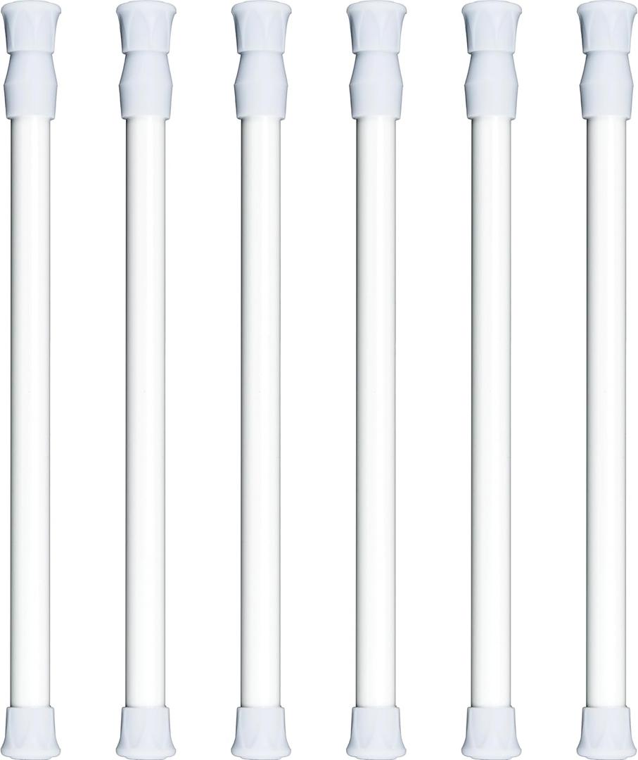 6 Pack Cupboard Bars Tension Rod Spring Extendable Curtain Rods White Adjustable Tensions Rods for Shower Closet Bathroom Kitchen Cupboard Wardrobe Bookshelf DIY Projects (9.8 to 15.7 Inches)