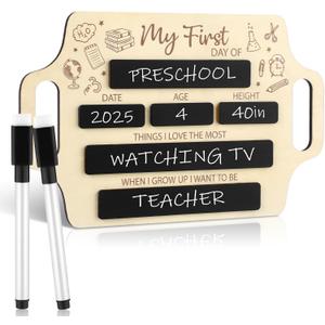 First Day of School Board Signs Wooden Chalkboard Photo Prop Reusable Double-Side Back to School Supplies Signs with Handles for Nursery Kindergarten New Preschool Years