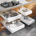 4 Pack Expandable Width (9"-14.1") Pull Out Cabinet Organizer 21" Deep with Raising Pad for Framed Cabinets, Upgrade 3 Slide Rails Slide Out Drawers, Roll Out Shelves Adhesive, White