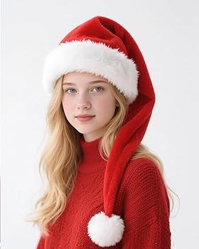Santa Claus Red Velvet Plush Hat with Dangling Pom Pom