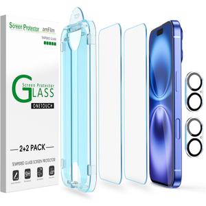 amFilm Auto-Alignment OneTouch for iPhone 16 Plus [6.7''] Screen Protector + Camera Lens Protector, Tempered Glass, 30 seconds Installation, Bubble Free, Case Friendly, Anti-Scratch [2+2 Pack]