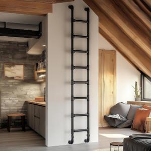 8-Rung Wall Mounted Ladder, Heavy-Duty Metal 8FT Egress Window & Loft Ladder for Basement, Attic Bunk Bed, Fire Escape - 355LBS Load, Matte Black 8-Rung Wall Mounted Ladder, Heavy-Duty Metal 8FT Egress Window & Loft Ladder for Basement, Attic Bunk Bed, Fire Escape - 355LBS Load, Matte Black