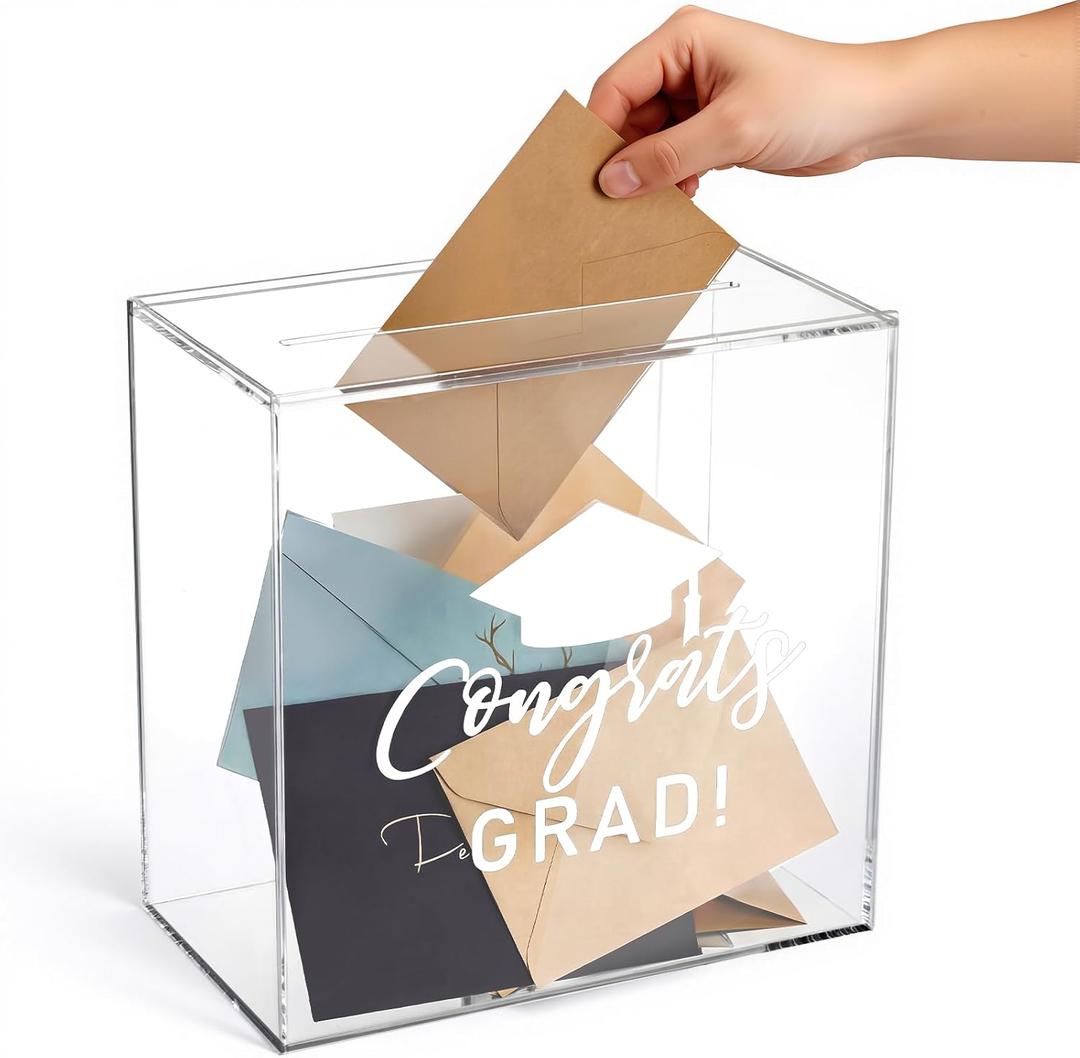 Bucherry 2026 Graduation Card Box Holder Class of 2026 Acrylic Rustic Card Box with Slot for Congrats Grad Party Decorations Supplies
