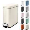 1.3 Gallon Slim Small Trash Can with Lid Soft Close, Stainless Steel Garbage Can for Bathroom Bedroom Office, Rectangular Step Trash Bin with Removable Inner Waste Basket (Beige)