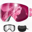 Ski Goggles, Snowboard Goggles with 2 UV400 Anti-Fog Detachable Magnet Lenses for Men & Women Adult (Ver.2 Sakura(vlt 35%)+clear(vlt 83.5%))