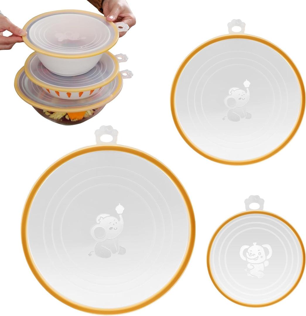 Silicone Lids - 3-Pack Heat-Resistant Splash-Proof Clear Lids, Reusable Silicone Suction Cups for Bowls, Cups, Skillets, Plates, and Pots; Suitable for Stovetops, Ovens, and Refrigerators