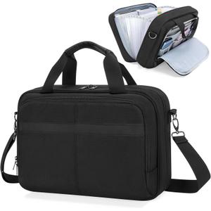 Accordion File Organizer with Lockable Zipper, Expanding File Folder Document Bag for A4 / Letter Size Files, Black (Empty Bag, Patent Design)