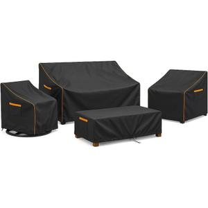 Outdoor Furniture Cover Waterproof, 4-Piece Outdoor Patio Furniture Cover Set, 600D Heavy Duty Protection Patio Loveseat Swivel Rocker Chairs and Coffee Table Garden Protective Furniture Set, Black