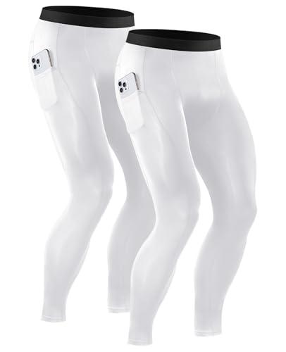 Niksa 2 Pack Men's Compression Pants with Pocket, Performance Athletic Sports Leggings & Gym Tights for Running Yoga Basketball Workout Sports XL