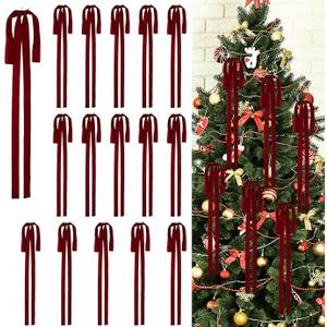 16 PCS Velvet Bows for Christmas Tree, 23.6 x 11.8" Long Vintage Christmas Bows for Wreaths, Green Velvet Bow Ornaments Easy to Attach, Reusable Xmas Tree Decor for Swag Garland Staircase, Purple