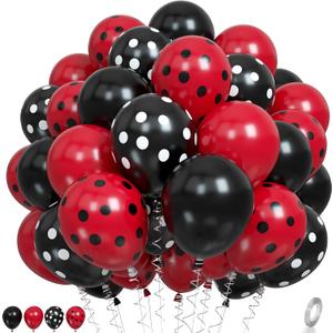 Ladybug Balloons, Red Black Polka Dots Balloons Matte Black and Red Balloon Black and White Polka Dot Latex Balloon for Kids Adults Ladybug Birthday Jungle Party Wedding Baby Shower Graduation