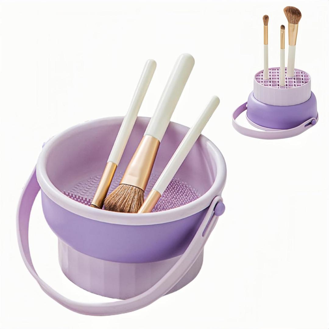 3 in 1 Silicone Makeup Brush Cleaner Bowl, Make up Brush Cleaner Mat with Makeup Brush Drying Holder and Comestic Brush Organizer, Paint Brush Cleaner