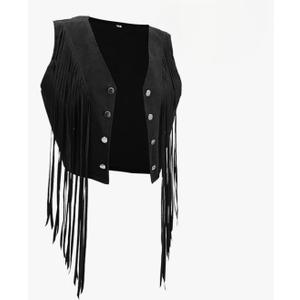 Yaomiao 70s Hippie Womens Fringe Vest Western Felt Cowgirl Costume Rivets Sleeveless Faux Suede Tassels Jacket, M