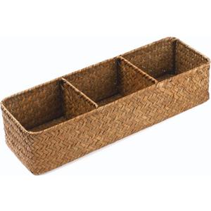 Seagrass Storage Basket for Bathroom, Toilet Tank Topper, Wicker Woven Storage Basket (16.5" x 5.5" x 3.5")