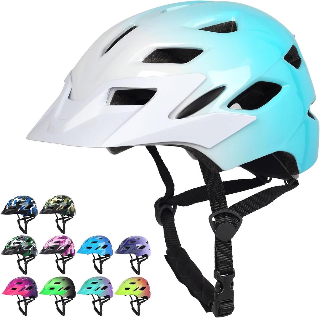 Kids Bike Helmet,Bavilk Kids Boys Girls Bike Helmets with LED Light Detachable Visor Children Youth Teen Multi-Sport for Skating Cycling Scooter Skateboard Adjustable & Lightweight 19.7"-22.4" (Glossy White Blue)