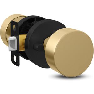 Mega Handles Buena Gold Privacy Door Knob - 1 Pack Reversible Interior Gold Door Knob, Heavy Duty Bed and Bath Door Knobs with Privacy Lock, Fits All Standard Door Sizes - Satin Brass