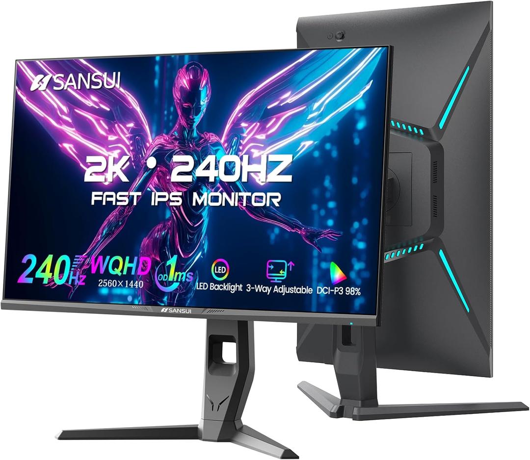 SANSUI 27 Inch WQHD 240Hz Gaming Monitor 1440P-1ms AMD FreeSync DCI-P3 98% Fast IPSSpeakersHDR10 2DisplayPort 1.42HDMIHeight Adjustable Vertical/Horizontal Rotating Gaming PC Monitor (27in WQHD IPS Gaming)