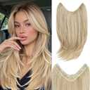Clip in V-Shape Hair Extensions for Women 18 Inch One Piece Synthetic Straight Hair Extension Full Head Hairpiece with 5 Clips Sunny Blonde