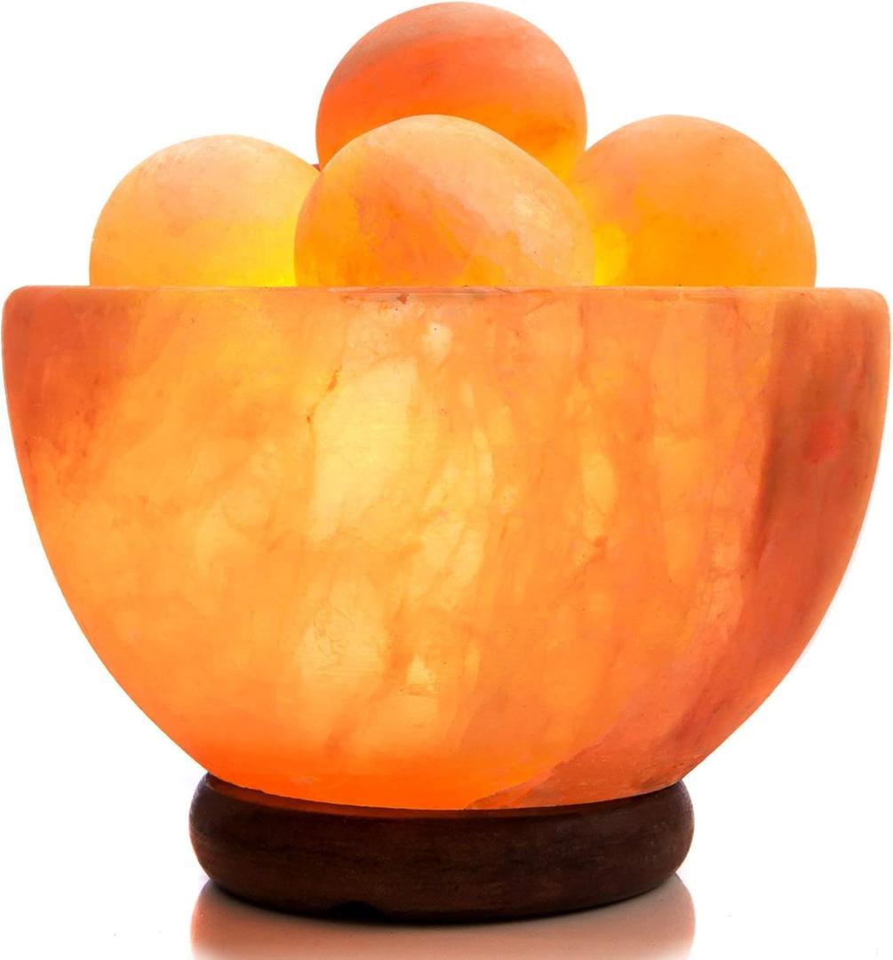 UMAID Himalayan Salt Lamp Bowl with 6 Massage Balls, Mothers Day Gifts for Mom, Dimmable Pink Rock Salt Lamp Light, Unique Home Decor for Bedroom, Spa Relaxation & Meditation