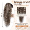 Flufymooz Ponytail Extension, 26 Inch Bohemian Style Drawstring Ponytail Hair Extensions for Women, Long Curly Wavy Pony Tail Natural Synthetic Hairpiece for Women (26 Inch Medium Brown Ash Blonde)