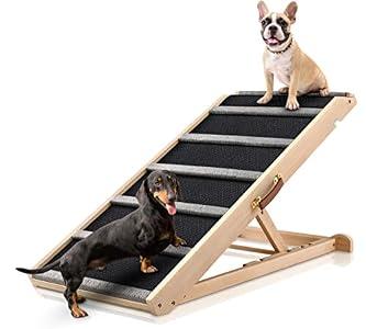 Dog Ramp for Bed - Extra Wide 17’’, Non-Slip Rubber Surface Excellent Traction, Pet Ramp for Small Large Dogs to Get on High Couch Car, Hold up to 200lb, Adjustable, Foldable