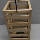 slatted wooden lantern with a black metal handle and natural finish 11"