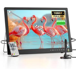 NORTHING 17.2" Portable TV for Camping, 7000mAH Built-in Powered TV with Antenna/USB/HDMI/AV Input, 12V Small T V for Camping Bedroom Kitchen RV Patio Car Power Outage, Sleep Timer