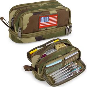 ATRIPACK Tactical 4 Compartments Pencil Case for Boys,Big Canvas Pen Pouch Bag, Large Capacity Pen Box, Tool Bag for Middle School College Office Organizer for Kids Men Women Adult Teens (Camo Green)