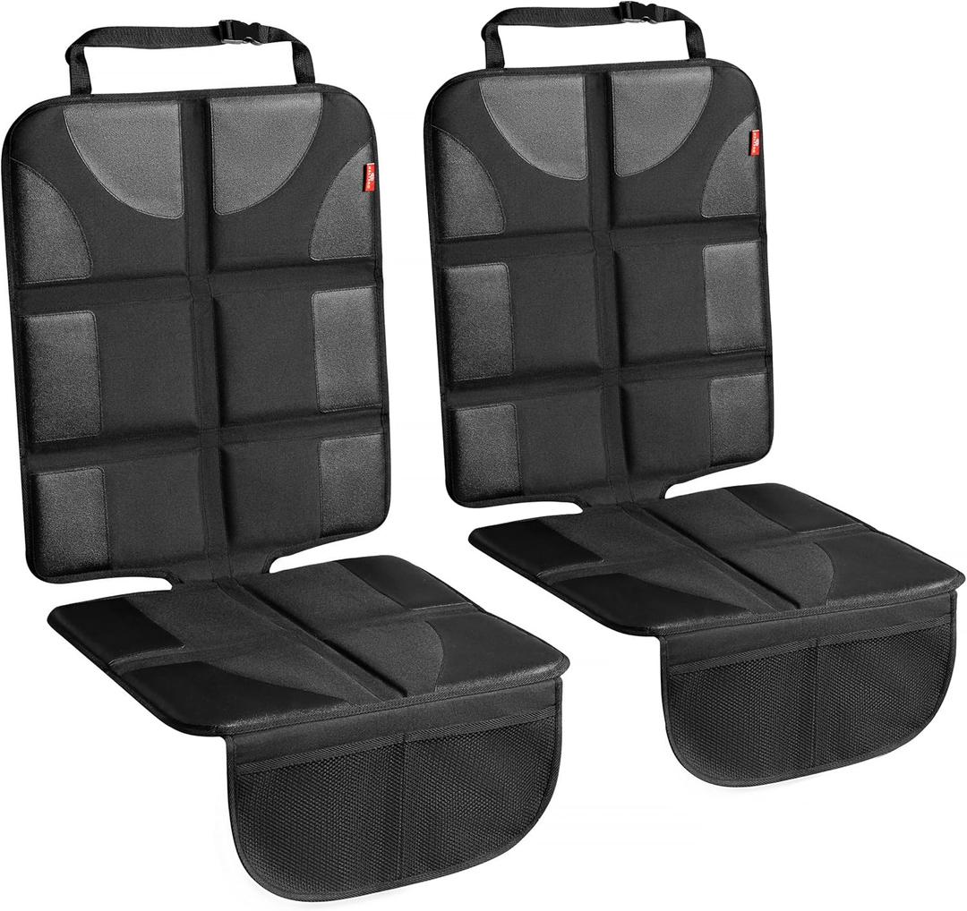 Helteko XL Car Seat Protector - 2 Pack Car Seat Cover for Child Carseat with Thickest Padding, 600D Oxford, Waterproof & Durable Fabric, Non-Slip Back, 2 Mesh Storage Pockets, Black