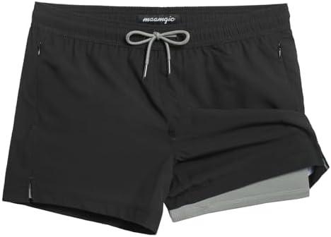 maamgic Mens Swim Trunks with Compression Liner Short Stretch Mens Bathing Suit Quick Dry Swimming Trunks Swimsuit, XL