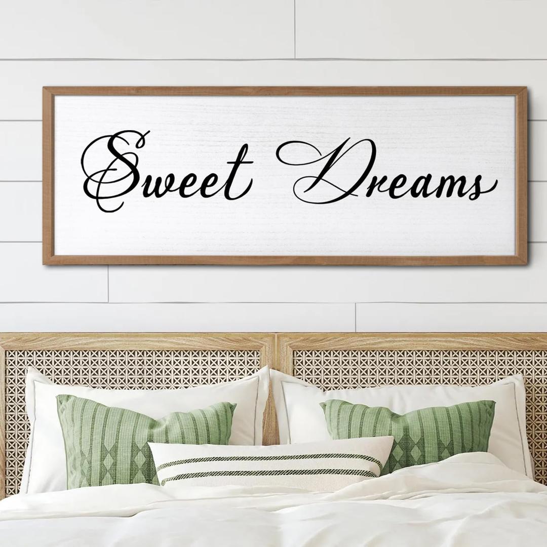 Sweet Dreams Wall Decor Above Bed 40x15 Inch Large Master Bedroom Hanging Wood Rustic Framed Farmhouse Sweet Dreams Sign Guest Room Aesthetic And Minimalist Over Bed Wall ArtWood