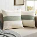 ZeeMart 2 Packs Cotton Boho Throw Pillow Covers 16x16 Inch Contrast Green, Soft Farmhouse Decorative Couch Pillow Cases Sage Green Cushion Covers for Sofa Bed Living Room Home Decor