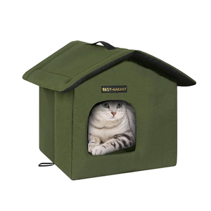 Rest-Eazzzy Cat House for Outdoor Cats, Weatherproof and Insulated Feral Cat House with Mat and Clip, Easy to Put Together, Selfwarming Cat Shelter for Summer(Olive Green, Canopy House X 1)