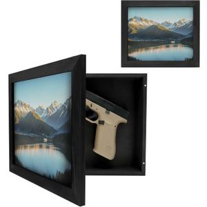 Hidden Gun Storage, Hidden Gun Safe for Pistols with Magnetic Lock, Solid Wooden Picture Frames for Handgun, Hidden Storage Gun Safe Home Furniture, Concealment Furniture Picture Frame Box (Black)