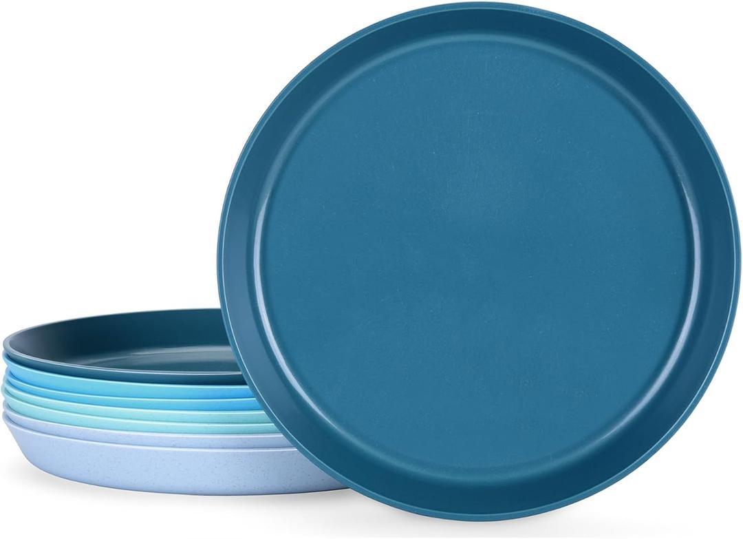 10 Inch Plastic Dinner Plates Set of 8, Wheat Straw Plates Reusable & Unbreakable, Non-Toxic Microwave Safe Plates for Camping, Daily Use, BPA-Free Dishwasher Safe Plate Set