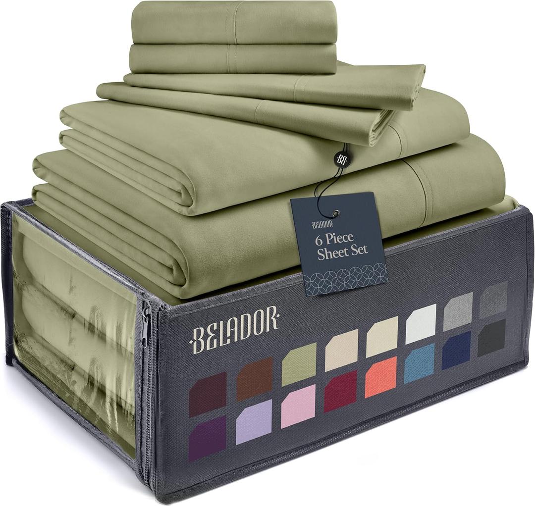 BELADOR Silky Soft King Sheet Set - Luxury 6 Piece Bed Sheets (Sage, Full)
