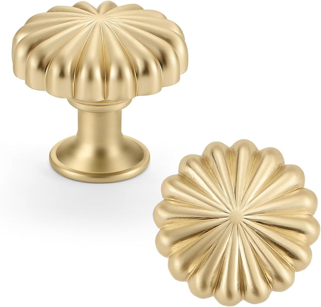 10 Pack Gold Cabinet Knobs for Kitchen Cabinets and Dresser DrawersZinc Alloy Brushed Brass Hardware Handles PullsVintage Cupboard Drawer Knob