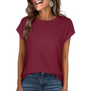 ANRABESS Womens Tops Summer Cap Sleeve Basic Tee Shirts 2025 Trendy Loose Fit Casual Dressy Business Work Tshirts Clothes (Medium, Red)