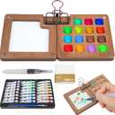 Mini Paint Palette Travel Kit,Mini Travel Watercolor Palette Set,Pocket Artist Acrylic colour Sets with Watercolor Pens,Binder Clips, Include 24 Colors Paint for Beginners Artists