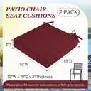 Waterproof Outdoor Chair Cushions Set of 2, Square Outdoor Seat Cushions with Ties and Removable Covers, 19 x 19 Outdoor Cushions for Patio Furniture with Portable Handle(Burgundy)